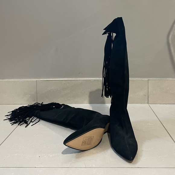 ZARA Fringe Black Suede Boots - Picture 4 of 5